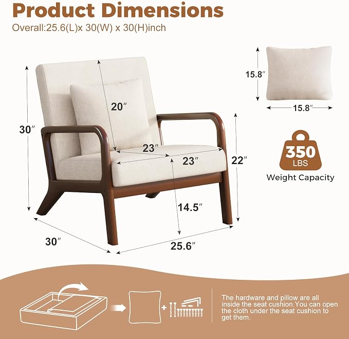 ELUCHANG Modern Accent Chairs Set of 2, Upholstered Reading Arm Chair - Image 2