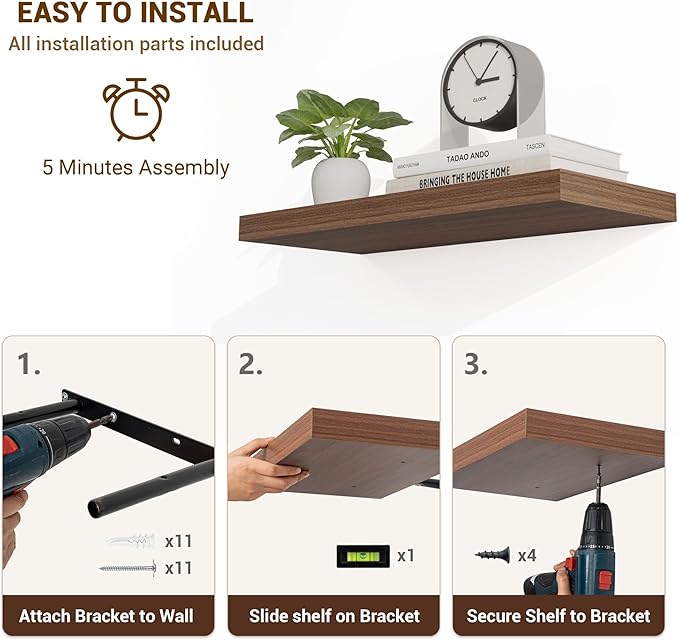 Acovy 55 Inch Floating Shelves, Wooden Shelves - Image 6