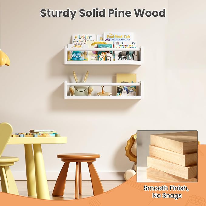 upsimples 2 Pack Nursery Book Shelves, 15.7 Inch Floating Bookshelves - Image 6