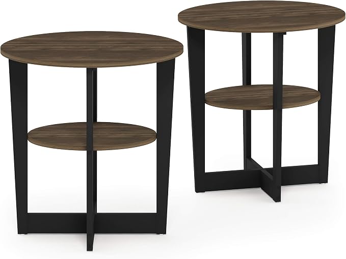 Furinno JAYA Side Table Set of 2, 2-Tier Round Modern End Table - Image 7