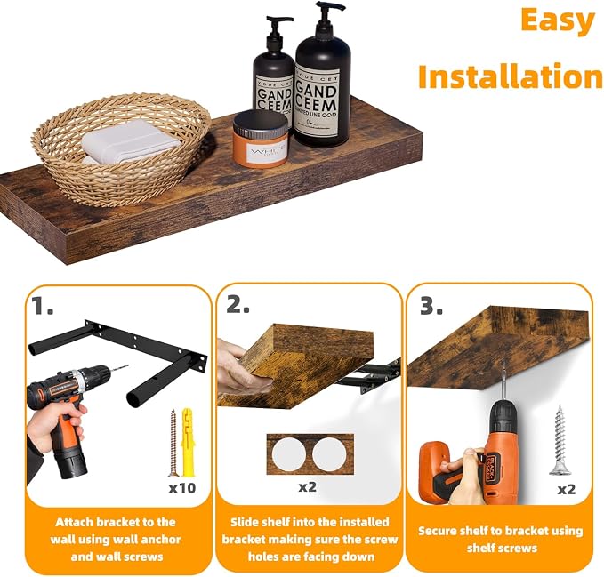 Rustic Brown Floating Shelves for Wall，24in Wall Mounted Display Ledge Shelves - Image 4
