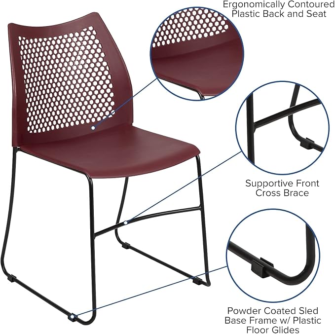 Flash Furniture HERCULES Series 5 Pack 661 lb. Capacity Burgundy Stack Chair - Image 6