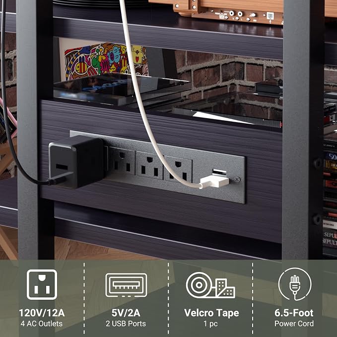 AV Media Stand with Outlets, Stereo Stands and Racks with Vinyl Storage - Image 9
