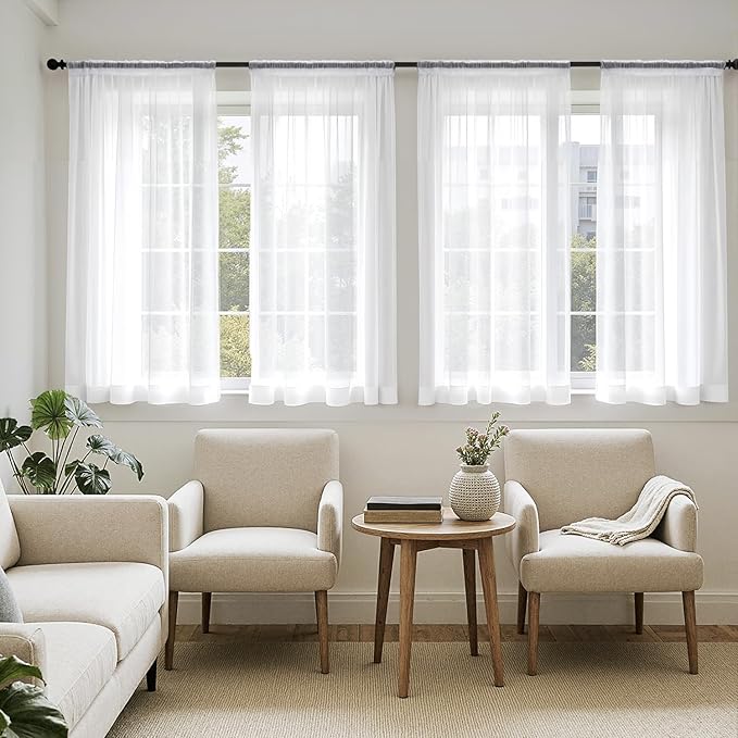 MIULEE Short Sheer Curtains 45 Inches Long, 4 Panels Set, Light Filtering Rod by MIULEE