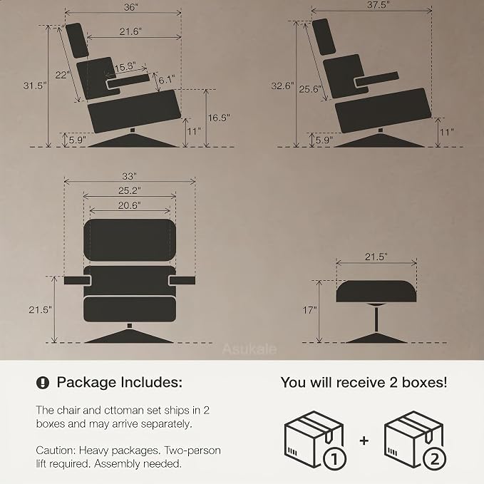 Top Grain Leather, Mid Century Chaise Lounge Chair and Ottoman, Reading Chair - Image 3