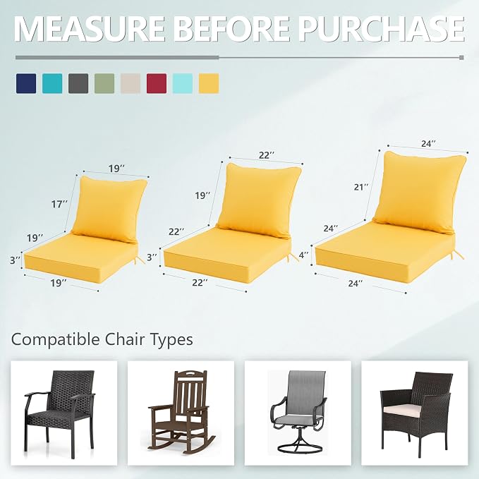 24x24 Inch Outdoor Chair Cushions Set of 2, Patio Furniture Cushions - Image 7