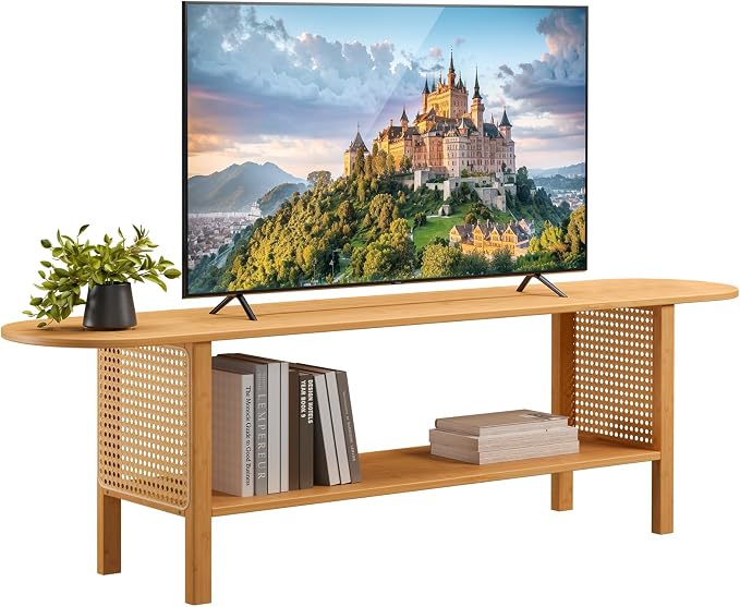 HollyHOME Bamboo TV Stand with Storage by HollyHOME