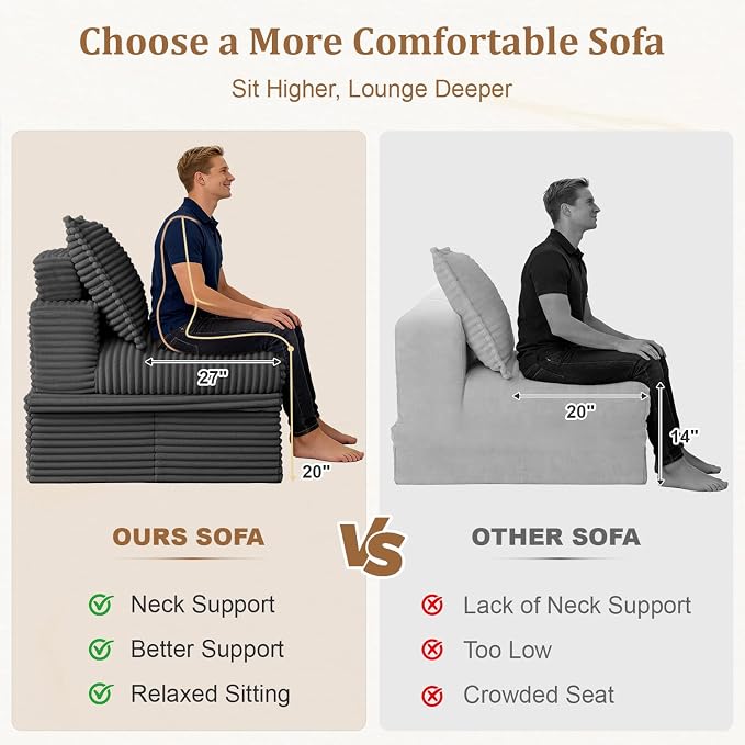 Upgrade Boneless Couch with Storage, Extra Deep&High Seat Modular Sectional - Image 6
