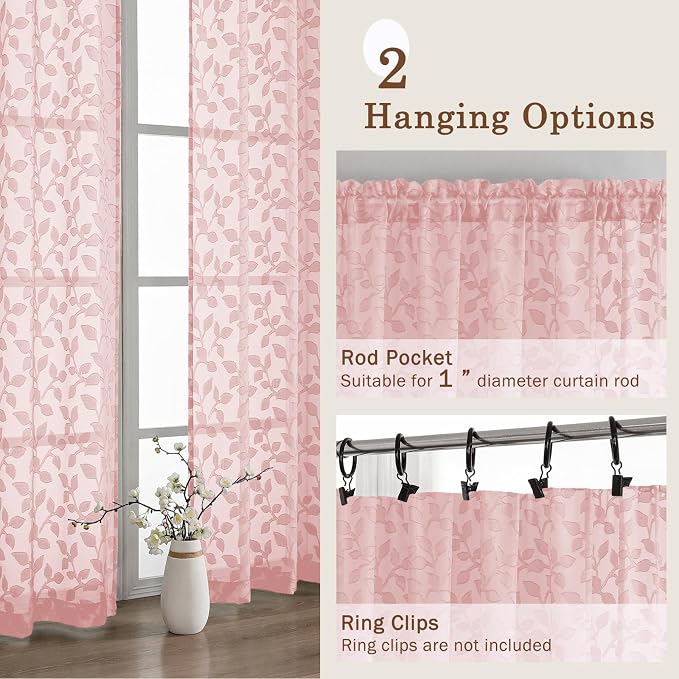 Chyhomenyc Blush Pink Sheer Curtains 84 Inch Length 2 Panels Set, Light - Image 5