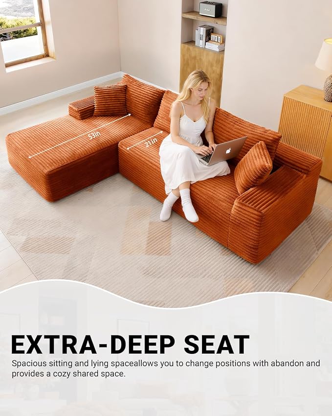 Cloud Sectional Couch, Corduroy Boneless Couches - Image 6