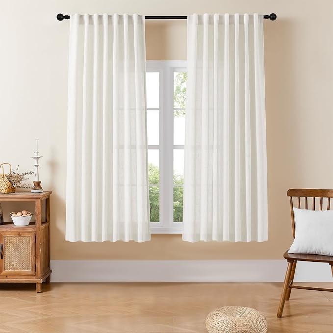Joydeco Linen Curtains for Bedroom 63 Inch Length 2 Panels Set, 37 Inch Wide by JOYDECO