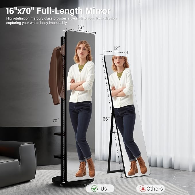 Muwuele Solid Wood Full Length Mirror Coat Rack, Floor Mirror - Image 5