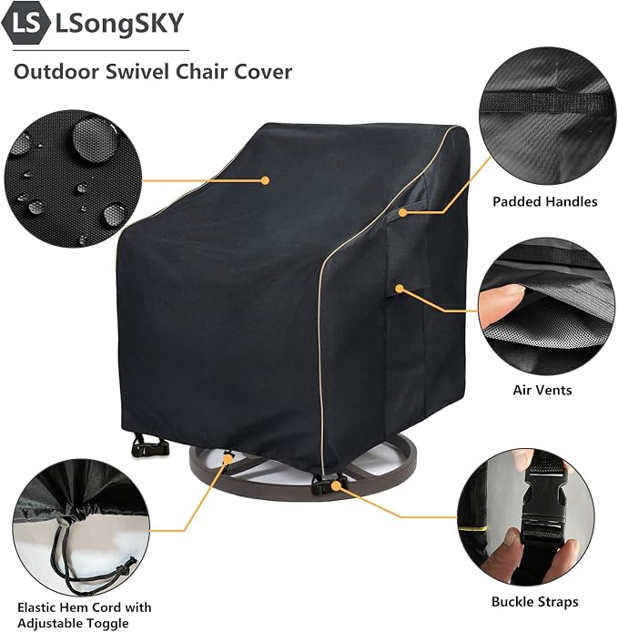 Outdoor Swivel Lounge Chair Cover 2 Pack, Waterproof Heavy Duty Patio Chair - Image 4