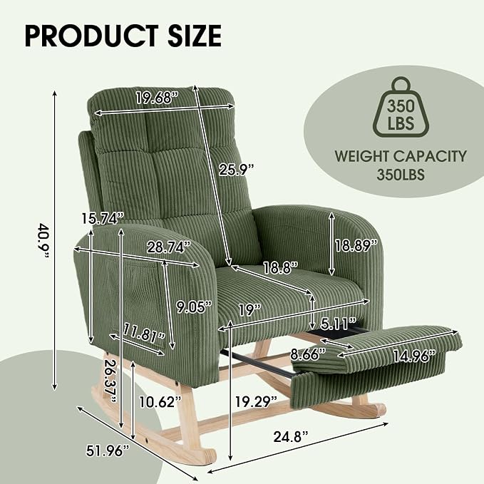 NIOIIKIT Nursery Rocking Chair, Corduroy Upholstered Rocking Chair - Image 2