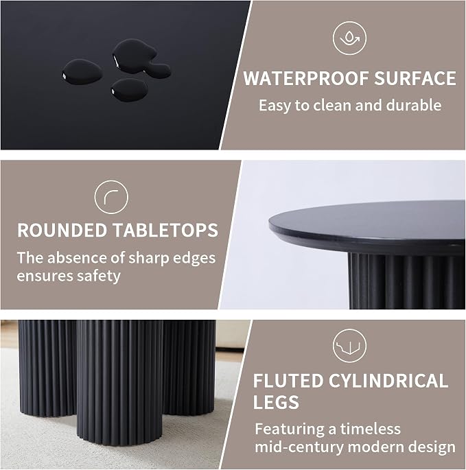 Bifins Round Nesting Coffee Table Set of 3, Mid Century Modern Fluted Coffee - Image 5