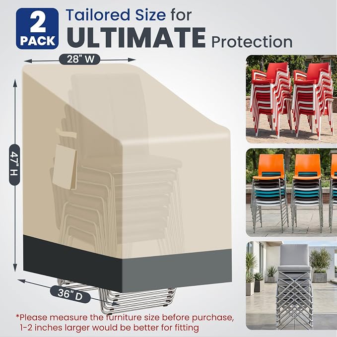 Extra Heavy Duty Stackable Patio Chair Covers Waterproof 2 Pack, Patio - Image 2