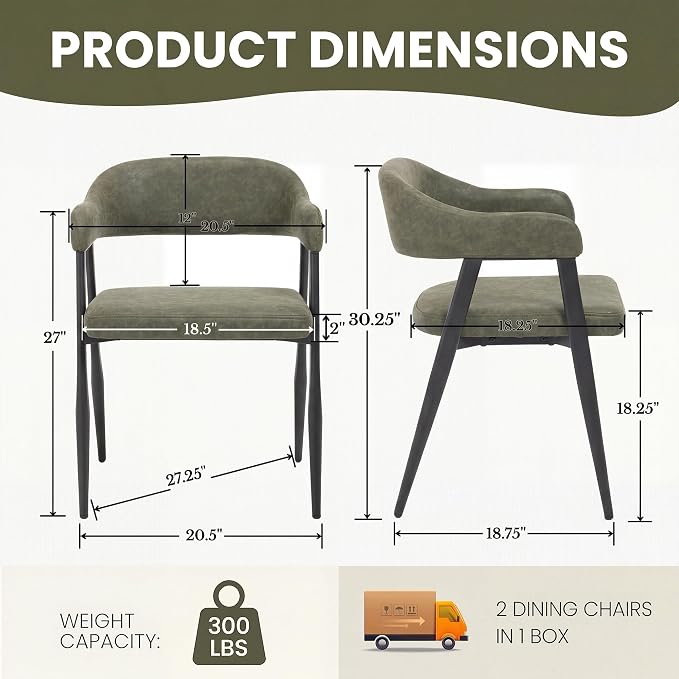 HNY Modern Dining Room Arm Chairs Set of 2, Open-Back Kitchen Side Chairs - Image 2