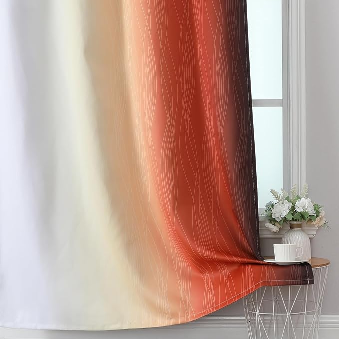 Estelar Textiler Burnt Orange and Greyish White Ombre Blackout Curtains 84 Inch - Image 6