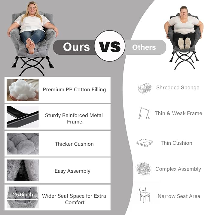 MBOOYOME Lazy Chair with Folding Ottoman, Modern Accent Armchair with Armrests - Image 9