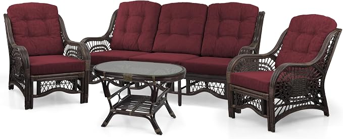 Malibu Lounge Set of 4: 2 Natural Rattan Wicker Chairs, Three-Seater Sofa - Image 2