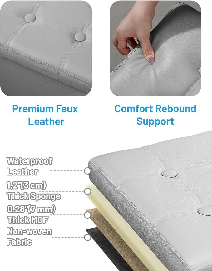 AmasSmile Storage Ottoman Folding Foot Rest Stool - Image 5