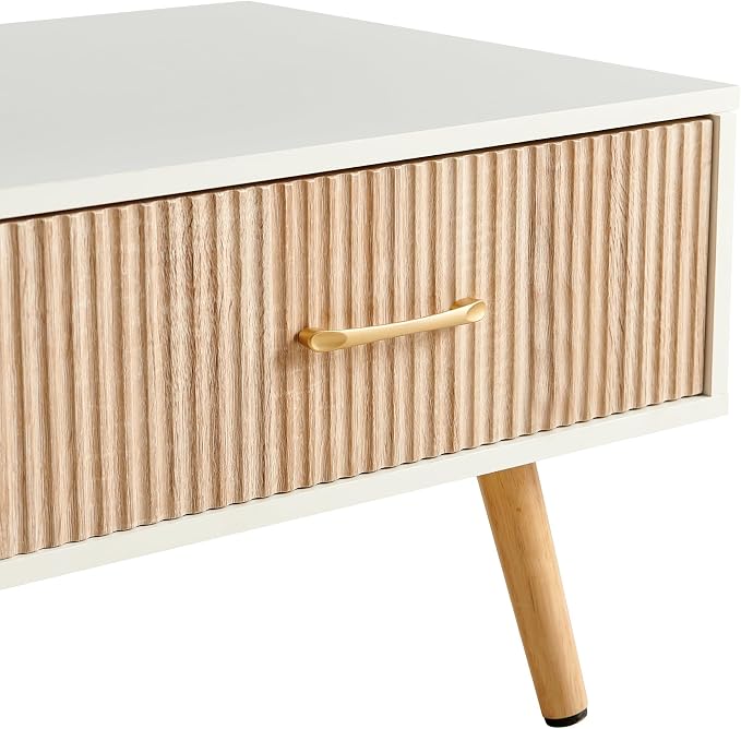 Coffee Table with Storage, Mid Century Boho Wood Center Table with Open Storage - Image 6