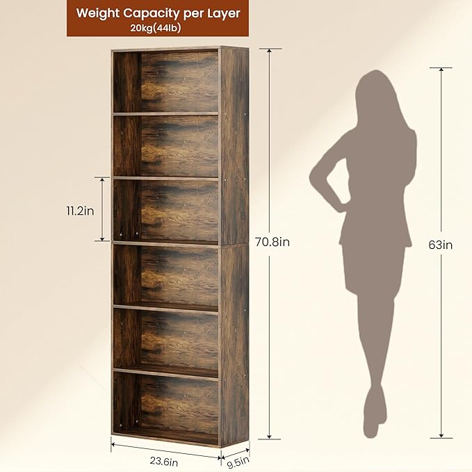 GRUSIGN 71" Tall 6-Tier Bookshelf, Large Open Display Bookcase - Image 2