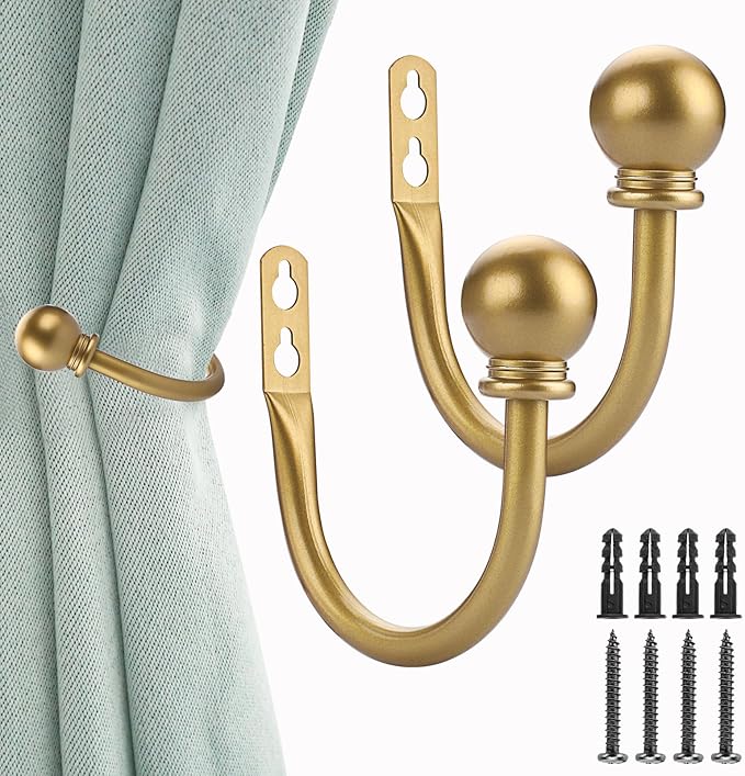 Sumnacon Set of 2 Decorative Curtain Holdbacks, Wall Mounted Aluminum Alloy by Sumnacon