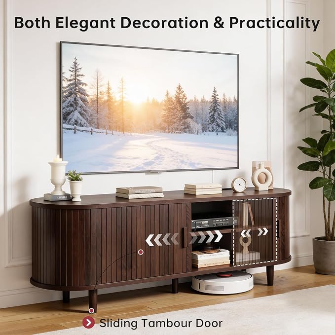 58" Mid Century Modern TV Stand, Wood TV Consoles - Image 4