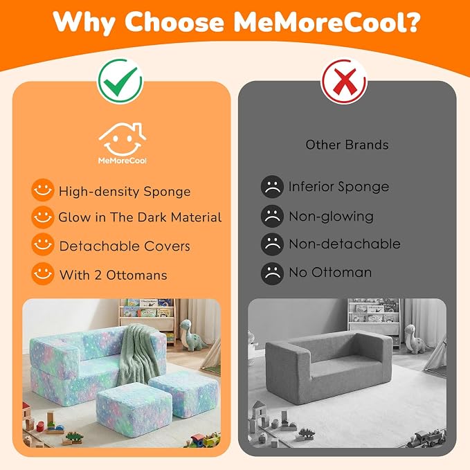MeMoreCool Kids Sofa Couch, Glow in Dark Couch Sofa, Modular Convertible Kids - Image 8