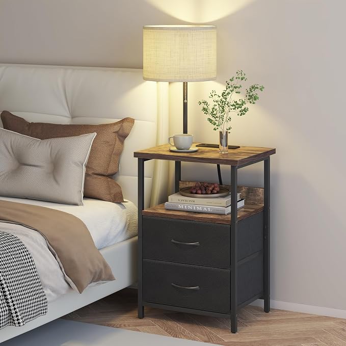 Fixwal Bedside Table with 3 Color Temperature Reading Light, Nightstand with - Image 2