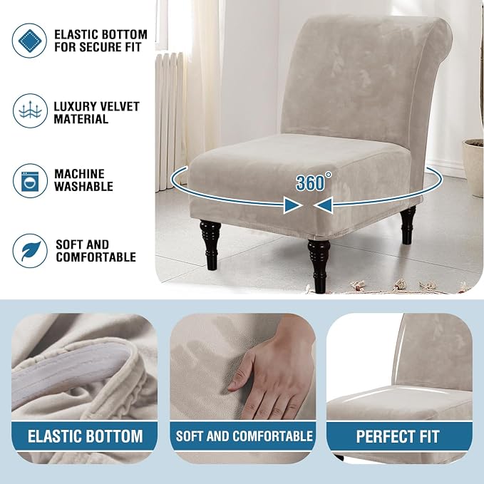 H.VERSAILTEX Armless Accent Chair Covers Thick Velvet Armless Chair Slipcovers - Image 6