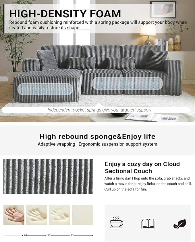 110" Cloud Sectional Couch, Modular Sectional Sofa - Image 4