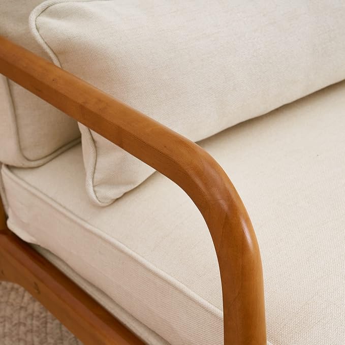 Bonnlo Fine Linen Beige Mid Century Modern Accent Chair, Soild Wood Padding - Image 6