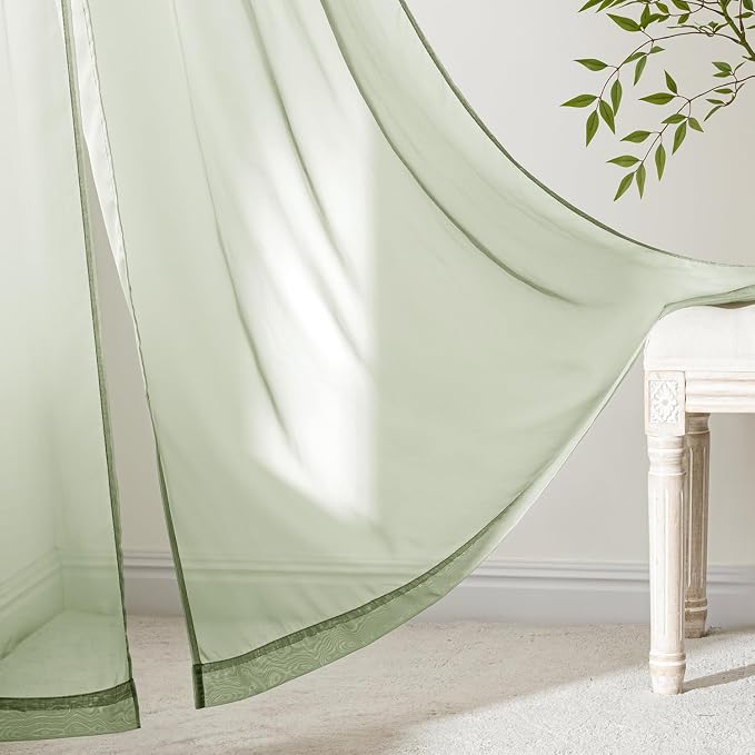 MIULEE Sage Green Sheer Curtains 84 Inches Long, 4 Panels Set, Light Filtering - Image 6