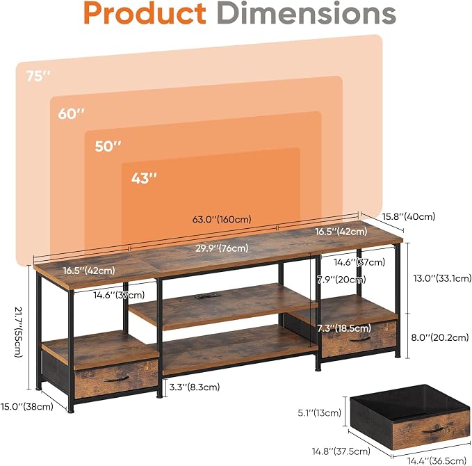 DUMOS 63 inch TV Stand, Entertainment Center - Image 3