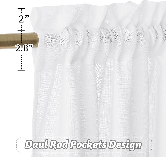 RYB HOME White Sheer Valances for Cafe Kitchen, Light Filtering Durability - Image 2