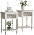 HOMPUS End Table Set of 2 with Drawer and Shelf, Vintage Nightstand Set 2 w by HOMPUS