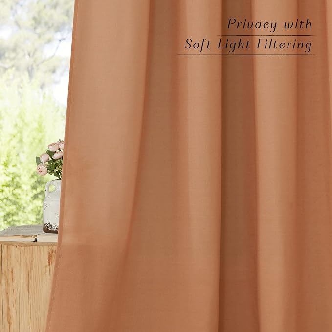 NICETOWN Burnt Orange Linen Kitchen Window Curtains Over Sink, Grommet Thick - Image 3