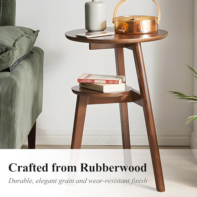 Side Table, 2-Tier Round End Tables Living Room, Mid Century Modern Side Table - Image 4