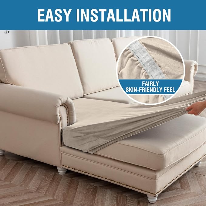 Couch Cover 6-Piece Elastic Velvet Couch Cushion Covers & Chaise Slipcovers - Image 7