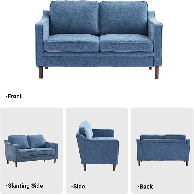 Kingfun 56" Chenille Sofa, Loveseat Couch, Mid Century Modern Love Seat Couches - Image 7