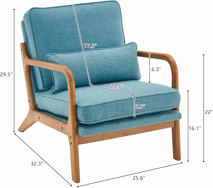 Bonnlo Teal Accent Chairs Set of 2, Upholstered Mid Century Modern Lounge - Image 2