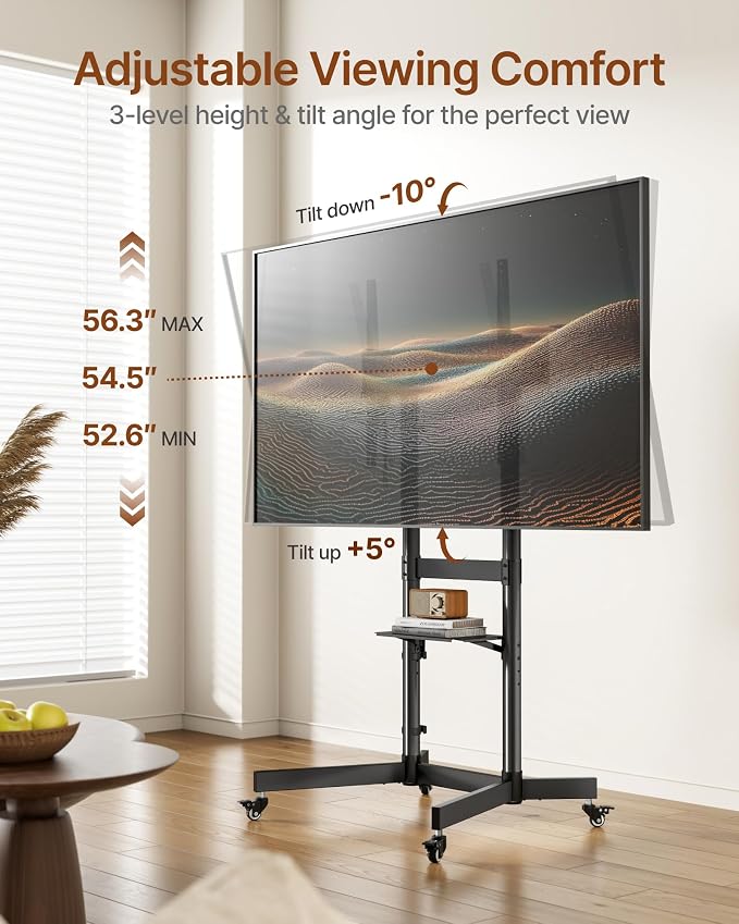 Heavy-Duty Rolling TV Stand for 55–100" Screens — Supports 165 lbs, Stable - Image 3