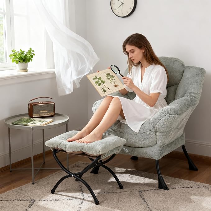 Welnow Lazy Chair with Ottoman, Modern Accent Chair with Armrests and a Side - Image 5