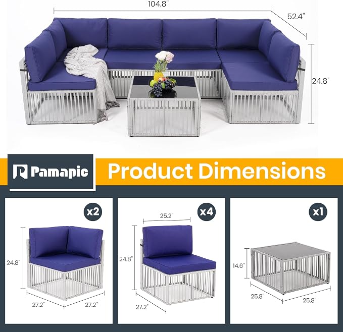 Pamapic 7-Piece Outdoor Sectional Set, Large Wicker Patio Furniture Set - Image 4