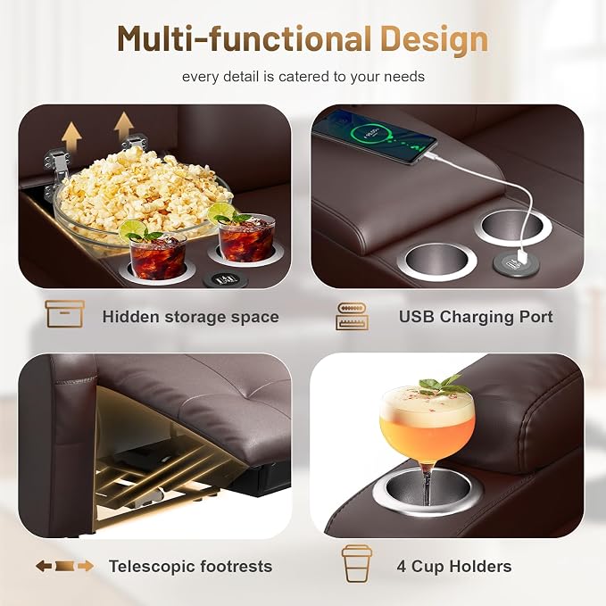 Recliner Sofa Set, Home Theater Seating Wall Hugger Recliners - Image 3