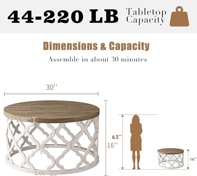Farmhouse Coffee Table, French Country Round Coffee Table, Coastal Coffee Table - Image 2