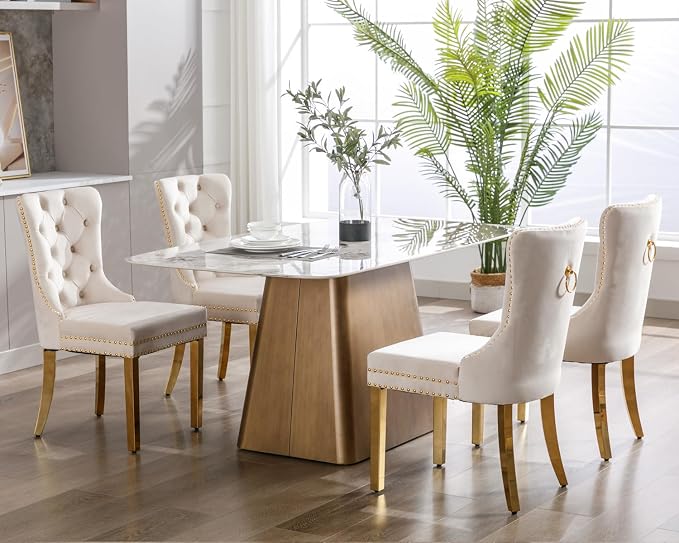 KCC Velvet Dining Chairs Set of 2, Upholstered High-end Tufted Dining Chair - Image 9
