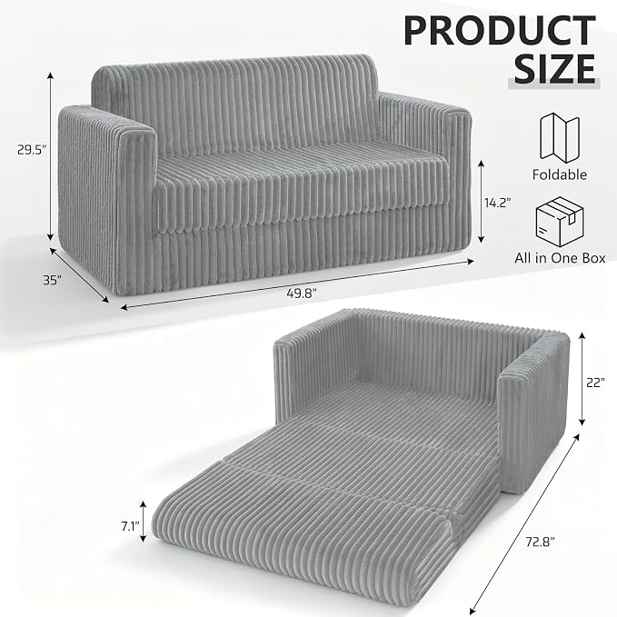 HABUTWAY 49.8" Loveseat Boneless Couch, 4-in-1 Convertible Sofa Bed, Plush Fur - Image 3